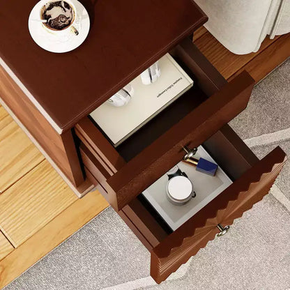 Tavolino laterale/Comodino moderno e stretto con 2 cassetti, Noce