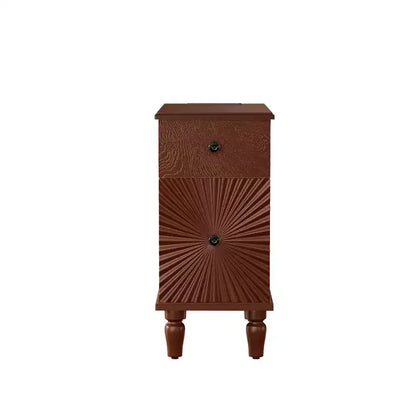 Tavolino laterale/Comodino moderno e stretto con 2 cassetti, Noce