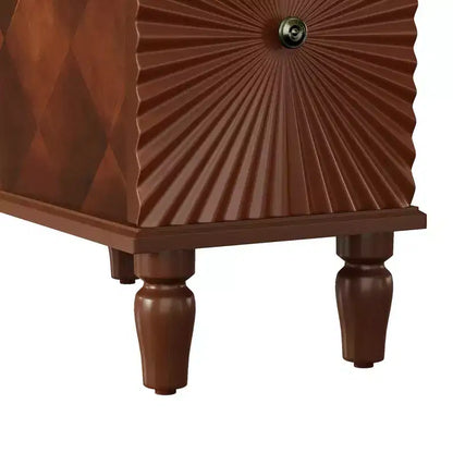 Tavolino laterale/Comodino moderno e stretto con 2 cassetti, Noce