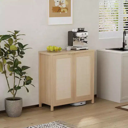 Credenza in Rattan Indipendente con Ripiani Regolabili, Mobile Moderno per Soggiorno e Sala da Pranzo