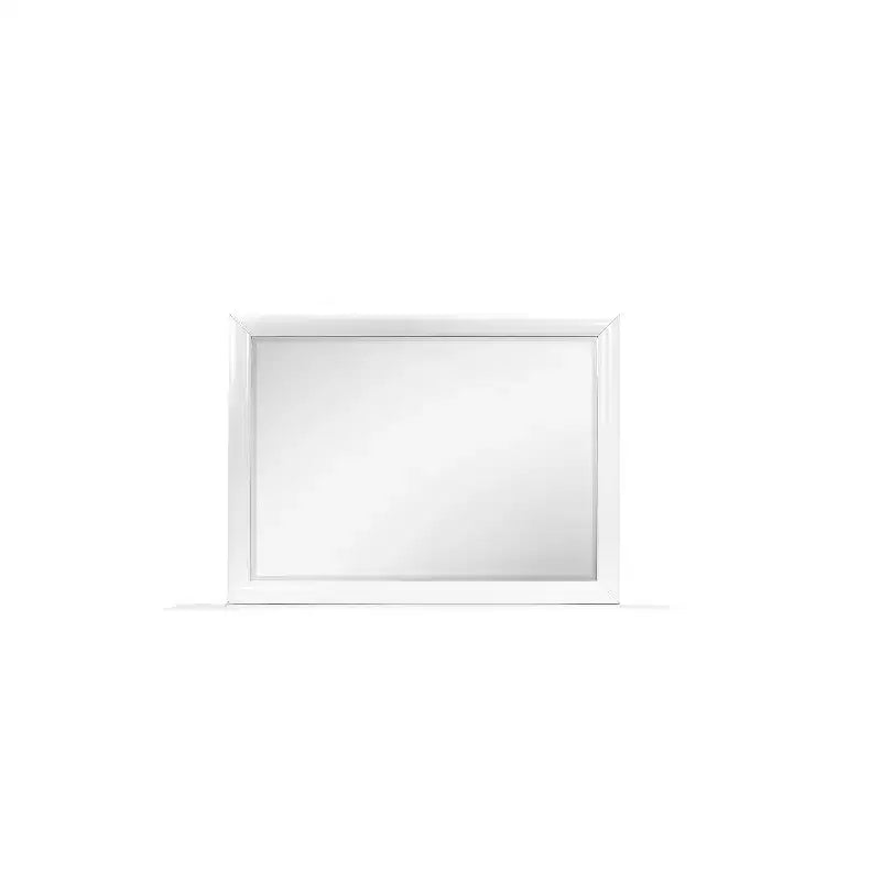 Specchio da parete con cornice bianca dal design contemporaneo e semplice, elemento d'arredo per la camera da letto