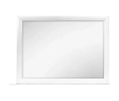 Specchio da parete con cornice bianca dal design contemporaneo e semplice, elemento d'arredo per la camera da letto