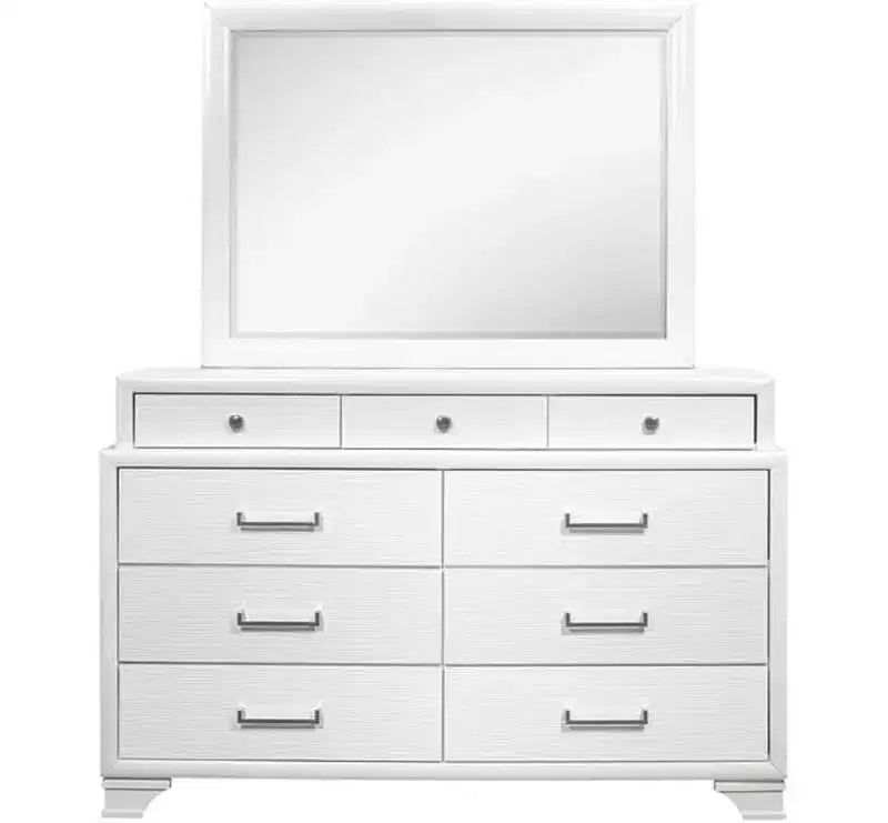 Specchio da parete con cornice bianca dal design contemporaneo e semplice, elemento d'arredo per la camera da letto