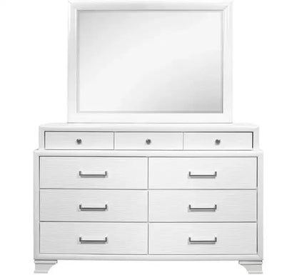 Specchio da parete con cornice bianca dal design contemporaneo e semplice, elemento d'arredo per la camera da letto