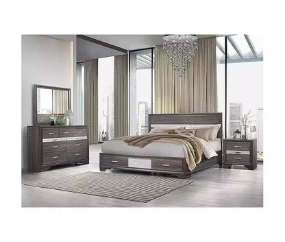 Specchio da parete Modern Seville con elegante bordo in legno, finitura grigia