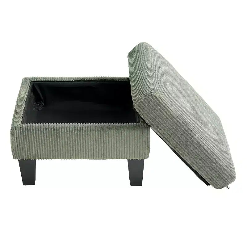 Divano sezionale a L a 4 posti in velluto con chaise longue e velluto a coste imbottito, verde oliva