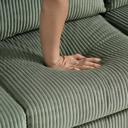 Divano sezionale a L a 4 posti in velluto con chaise longue e velluto a coste imbottito, verde oliva