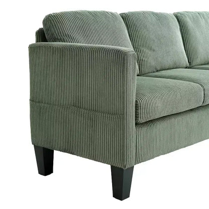 Divano sezionale a L a 4 posti in velluto con chaise longue e velluto a coste imbottito, verde oliva