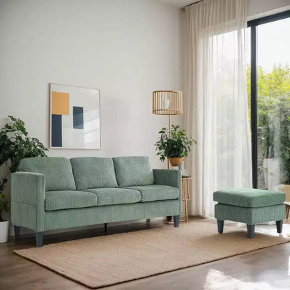 Divano sezionale a L a 4 posti in velluto con chaise longue e velluto a coste imbottito, verde oliva