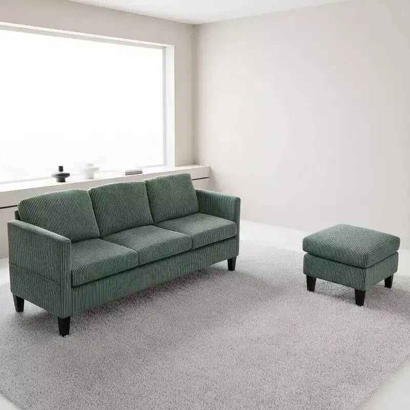 Divano sezionale a L a 4 posti in velluto con chaise longue e velluto a coste imbottito, verde oliva