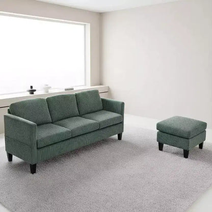 Divano sezionale a L a 4 posti in velluto con chaise longue e velluto a coste imbottito, verde oliva