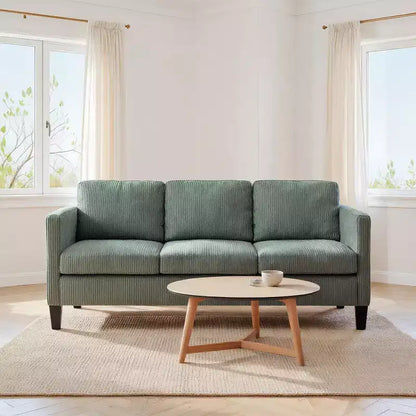Divano sezionale a L a 4 posti in velluto con chaise longue e velluto a coste imbottito, verde oliva
