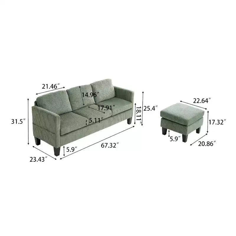 Divano sezionale a L a 4 posti in velluto con chaise longue e velluto a coste imbottito, verde oliva