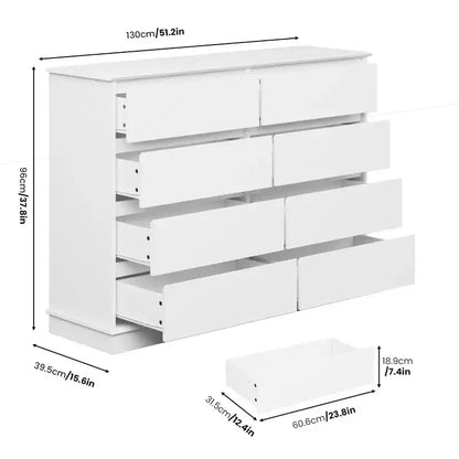 Cassettiera moderna per camera da letto con 8 cassetti, mobile contenitore in legno per armadioComò largo