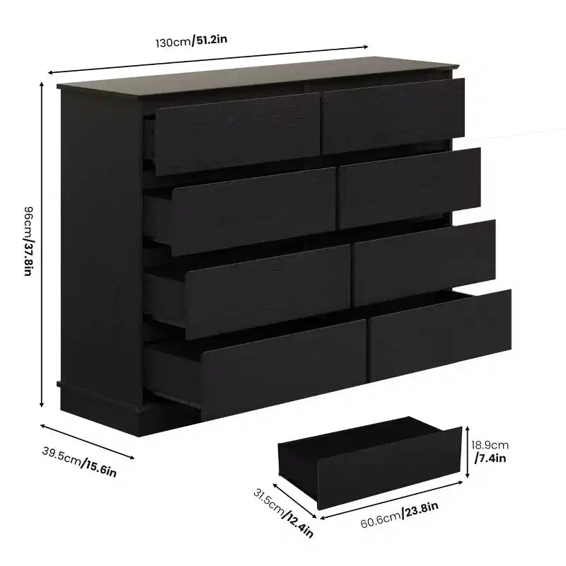 Cassettiera moderna per camera da letto con 8 cassetti, mobile contenitore in legno per armadioComò largo