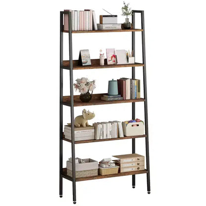 COZONY 5 Tier Bookshelf, 67 Tall Narrow Bookcase with Metal Frame, Rustic Brown Storage Organizer for Bedroom Kitchen Living Room
