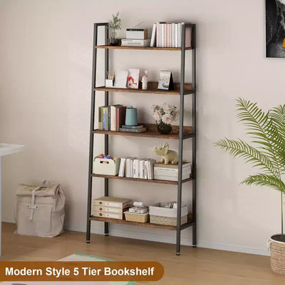 Libreria stretta a 5 ripiani alta 170 cm con struttura in metallo, organizer color marrone rustico