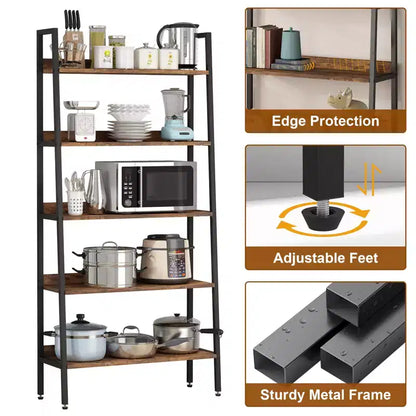 Libreria stretta a 5 ripiani alta 170 cm con struttura in metallo, organizer color marrone rustico