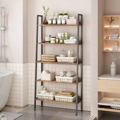 Libreria stretta a 5 ripiani alta 170 cm con struttura in metallo, organizer color marrone rustico