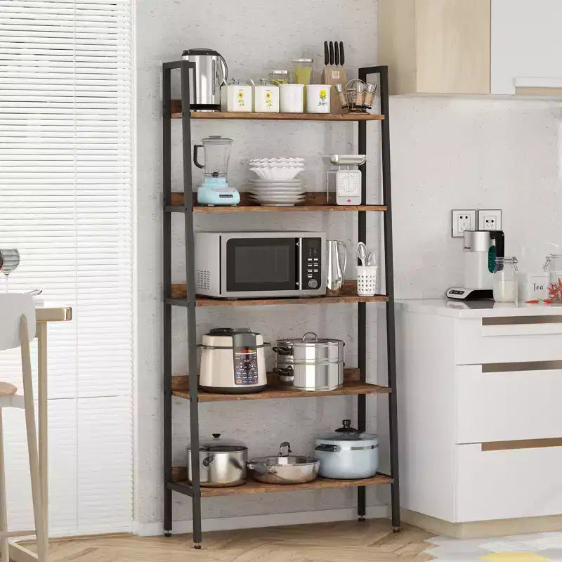 Libreria stretta a 5 ripiani alta 170 cm con struttura in metallo, organizer color marrone rustico
