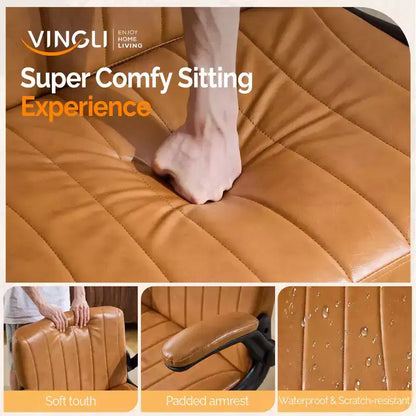 Sedia incrociata con braccioli ribaltabili, ruote e sedile extra largo in pelle PU, colore Clay