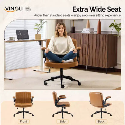 Sedia incrociata con braccioli ribaltabili, ruote e sedile extra largo in pelle PU, colore Clay