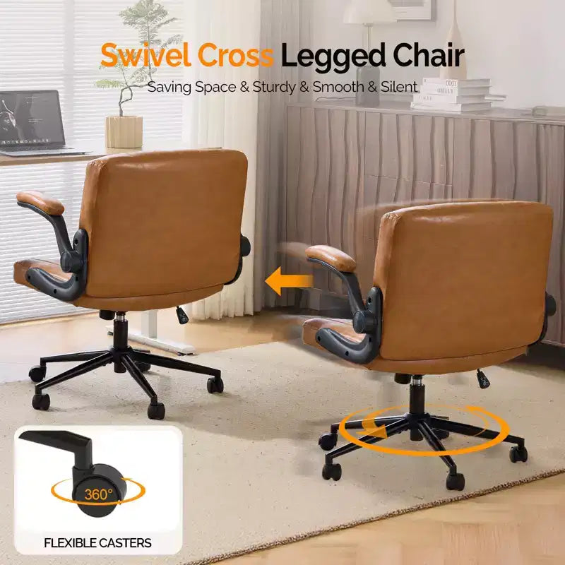 Sedia incrociata con braccioli ribaltabili, ruote e sedile extra largo in pelle PU, colore Clay