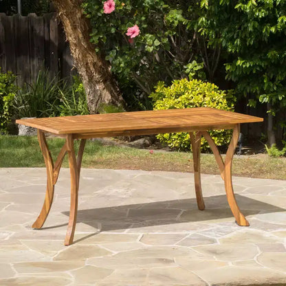 Tavolo da pranzo rettangolare moderno in legno da 150 cm con gambe stabili, in teak, 6 posti a sedere