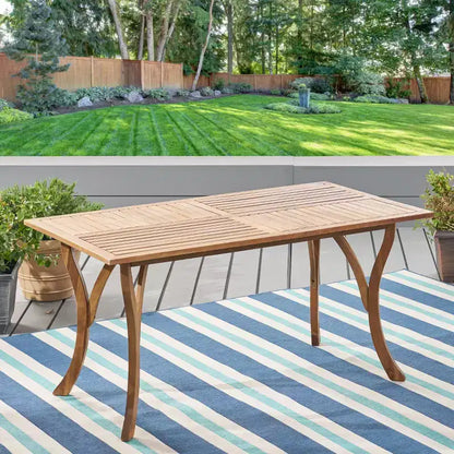 Tavolo da pranzo rettangolare moderno in legno da 150 cm con gambe stabili, in teak, 6 posti a sedere