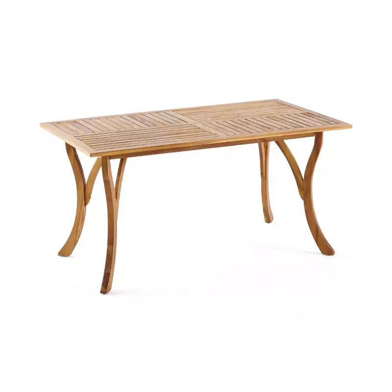 Tavolo da pranzo rettangolare moderno in legno da 150 cm con gambe stabili, in teak, 6 posti a sedere