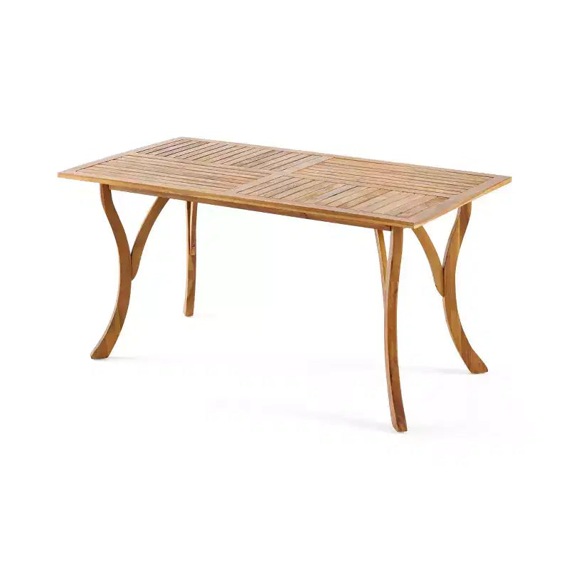Tavolo da pranzo rettangolare moderno in legno da 150 cm con gambe stabili, in teak, 6 posti a sedere