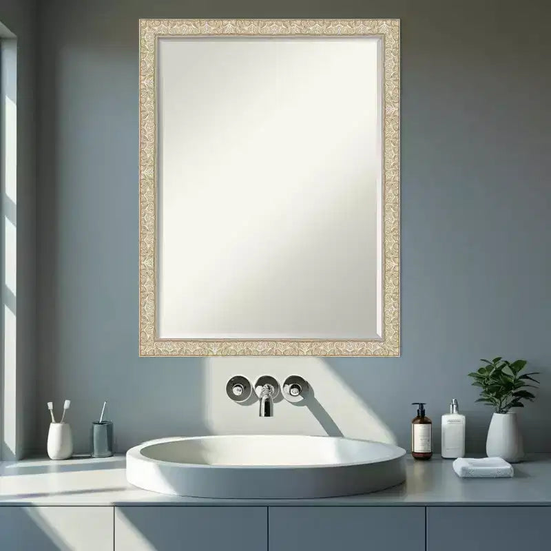 Specchio da parete per bagno con cornice in legno smussata da mezzo pollice, Oro Classico