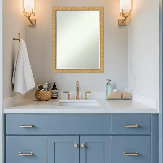 Specchio da parete per bagno con cornice in legno smussata da mezzo pollice, Oro Classico