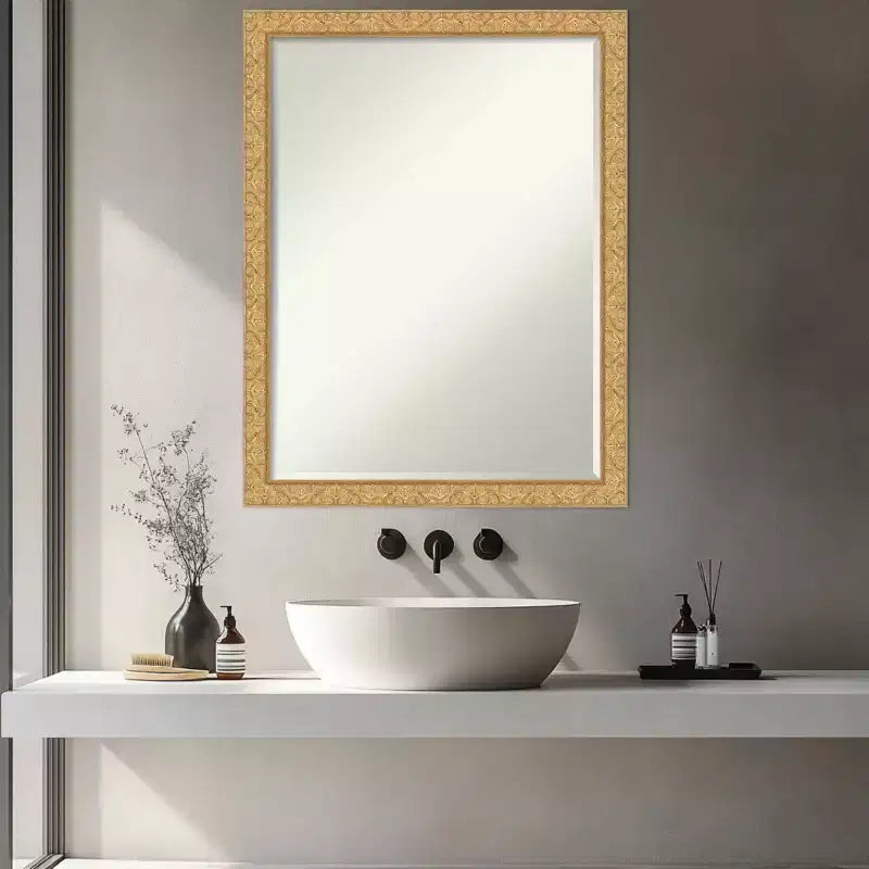 Specchio da parete per bagno con cornice in legno smussata da mezzo pollice, Oro Classico