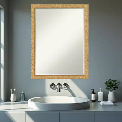 Specchio da parete per bagno con cornice in legno smussata da mezzo pollice, Oro Classico