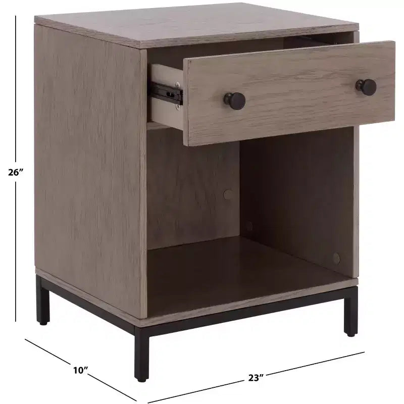 Comodino a 1 cassetto e 1 ripiano con finitura in impiallacciatura di legno e design moderno