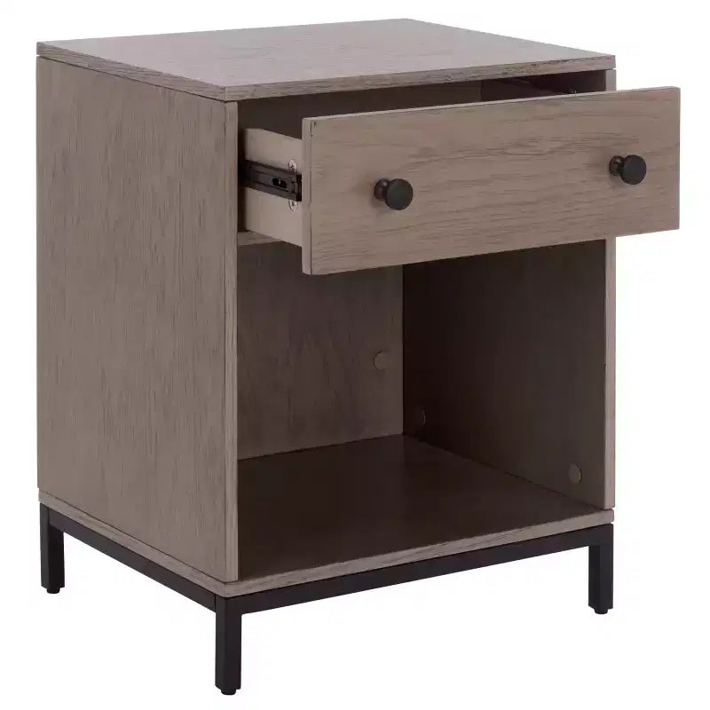 Comodino a 1 cassetto e 1 ripiano con finitura in impiallacciatura di legno e design moderno