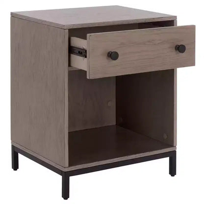 Comodino a 1 cassetto e 1 ripiano con finitura in impiallacciatura di legno e design moderno