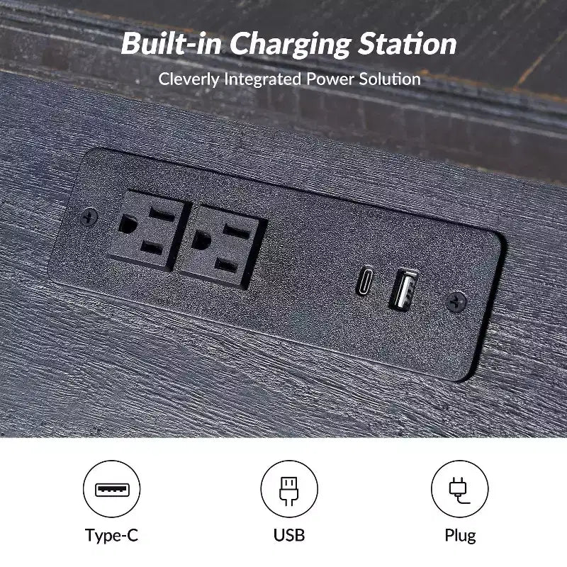 Tavolino da divano alto 66 cm con prese di ricarica integrate, vassoi estraibili e porte USB
