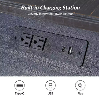 Tavolino da divano alto 66 cm con prese di ricarica integrate, vassoi estraibili e porte USB