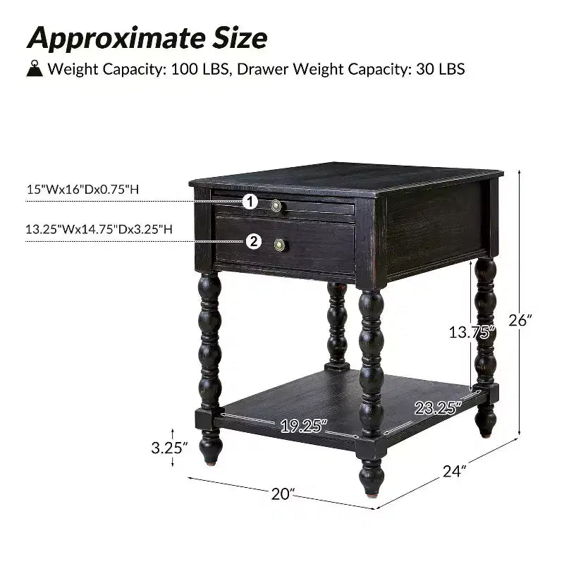 Tavolino da divano alto 66 cm con prese di ricarica integrate, vassoi estraibili e porte USB