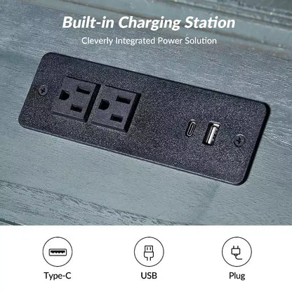 Tavolino da divano alto 66 cm con prese di ricarica integrate, vassoi estraibili e porte USB