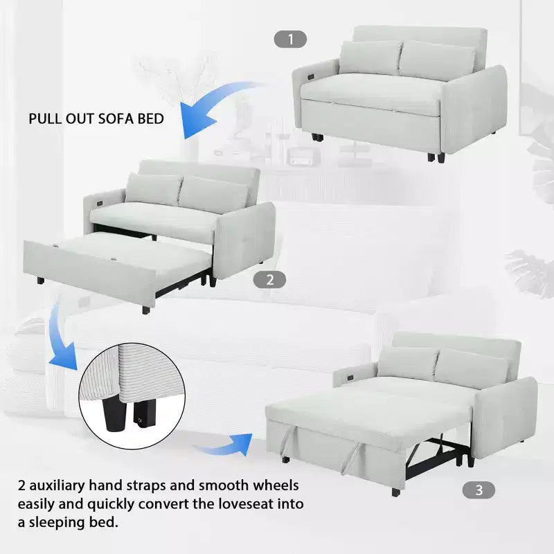 Divano letto multi-angolo reclinabile in velluto a coste con schienale a 3 posizioni e porte USB